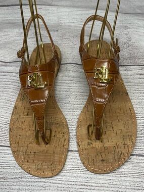 Ralph Lauren Women’s 7 Ellington Brown Leather Thong Slingback Sandals